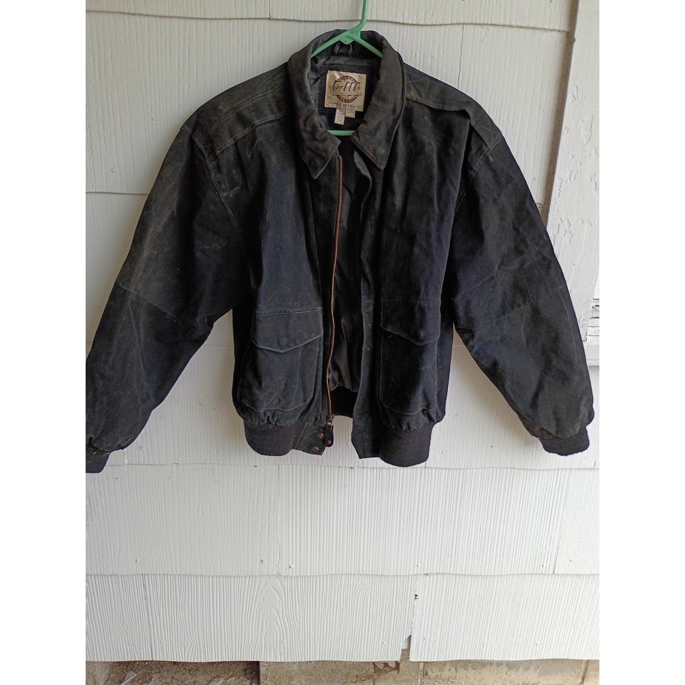 Global G-111 Leather Suede Black Bomber Jacket Motorcycle Medium